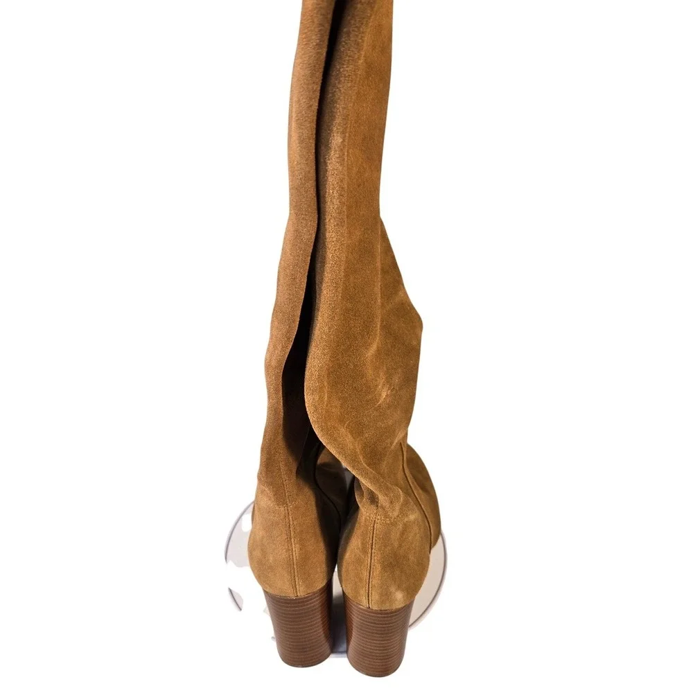 Michael Kors Tan Suede Knee High Block Heel Boots Womens‎ 8.5M Brown Round Toe
